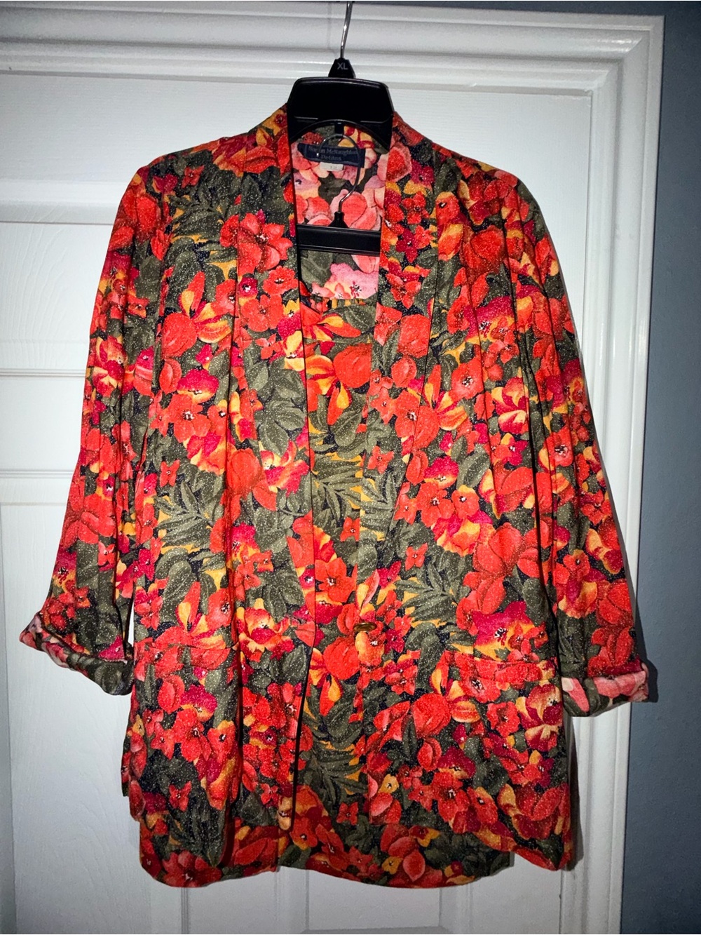 Norton McNaughton 2 piece Red and Pink Floral Jacket with skirt